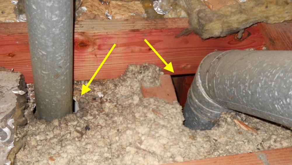 An open chase and an unsealed penetration allow humid air to leak into the attic