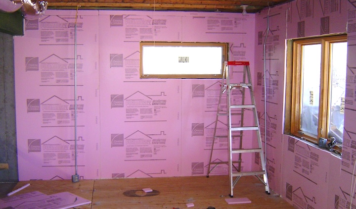 Basement walls insulated with rigid foam board