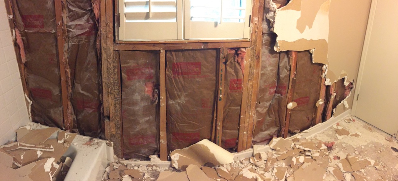 Exterior Wall Exposed During A Bathroom Renovation