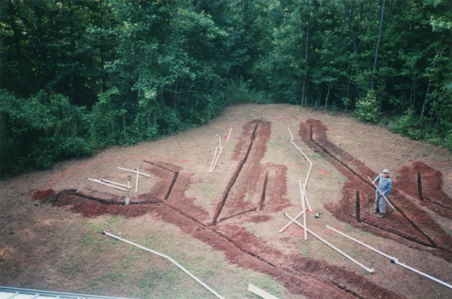 Construction of a branched drain greywater system: trenches dug