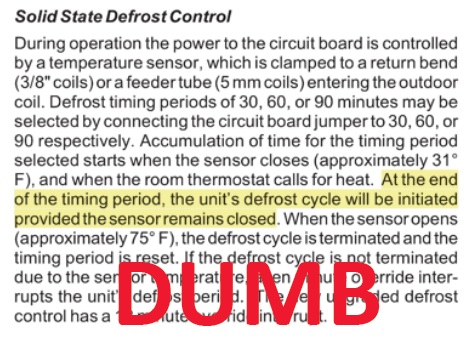 heat pump defrost cycle temperature sensor dew point dumb