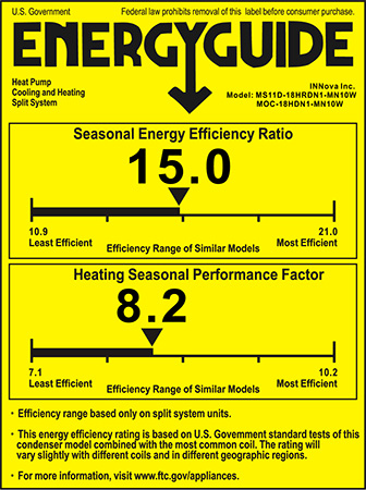 Heat pump basics: The yellow Energy Guide shows the cooling and heating efficiency ratings