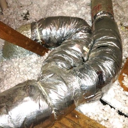 hvac flex duct sharp bend reduced air flow attic