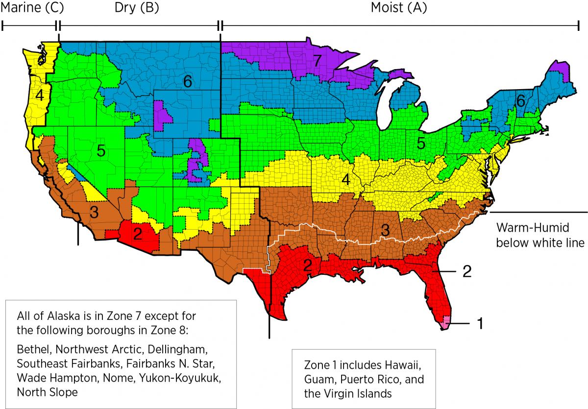 The 2003 to 2018 IECC climate zone map