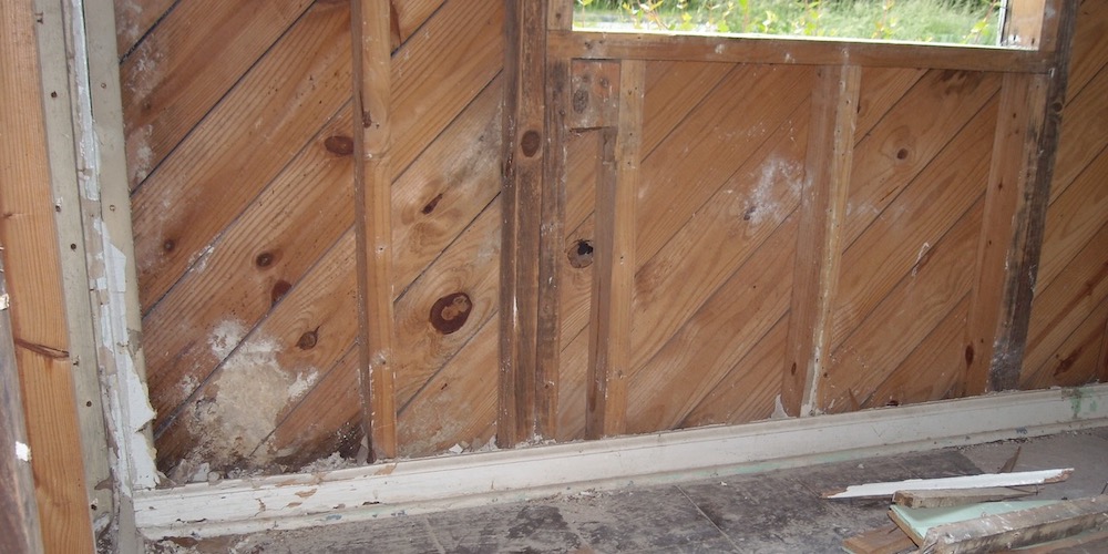 Diagonal sheathing in an old house undergoing a gut-rehab