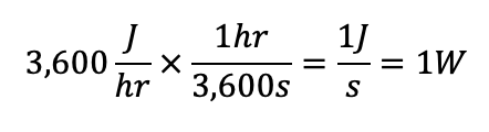 Unit conversion for J per hour to watts